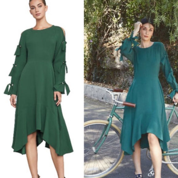 BCBGMaxAzria Dresses & Skirts - BCBGMaxAzria Cicely Foliage Asymmetrical Long-Sleeve Tie Dress Sz 12 NWT